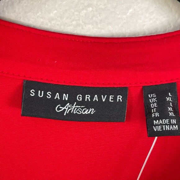 Susan Graver Artisan Womens Large Red Beaded V Neck Tunic Top Stretch Shirt - Picture 3 of 11